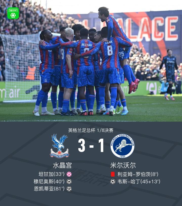 包含水晶宫主场取胜，稳定联赛中游位置的词条